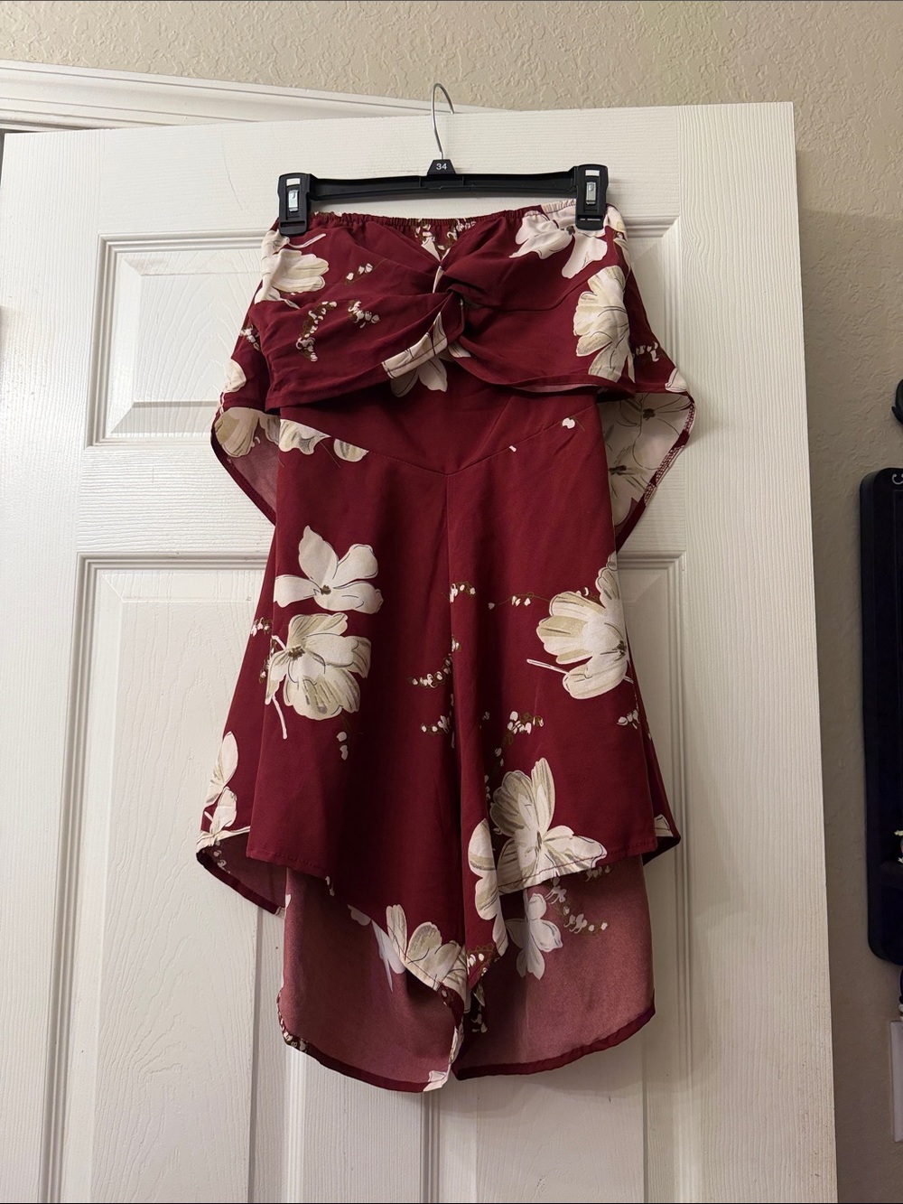 SHEIN Burgundy Floral Tie-Front Sundress